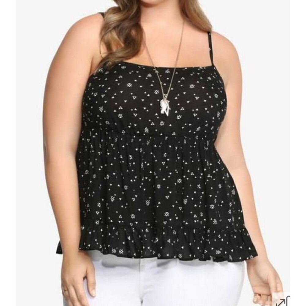 Torrid Top Women 4X Black Pullover Geometric Babydoll Feminine Neutral Whimsical